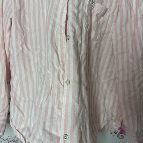Victoria secret button down top striped pink white classic embroidery pocket - Picture 7 of 7